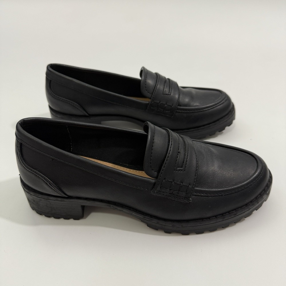 Time and Tru Black Penny Loafers Shoes Slip On Memory Foam Block Heel Sz 6 - Picture 5 of 9